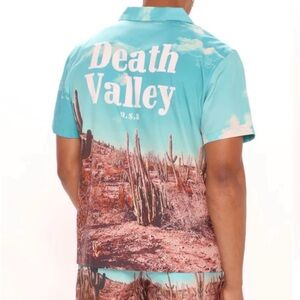 NWT Fashion Nova Men Shirt Short Sleeve Button Up Western Cactus Death Valley L
